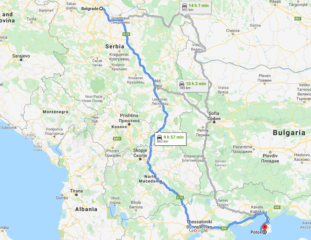 Put do Grčke preko Severne Makedonije, mapa
